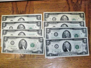 1976 Set of 8 GREEN SEAL $2 Bills Series FED RES NOTES, GOOD-VG RARE #0135EPC - Picture 1 of 6