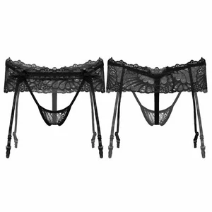 Agoky Sissy Herren Dessous G-string Transparente Spitzen Slip mit Strumpfband - Bild 1 von 37