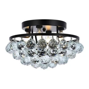 Elegant Lighting Corona 14" Iron and Crystal Flush Mount in Black - Picture 1 of 8