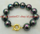Natural 8/10/12/14mm Round Rainbow Black South Sea Shell Pearl Bracelet 7.5'' AA