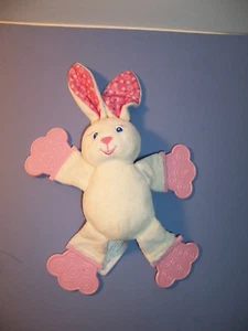 BRIGHT STARTS - Bunny Lovey White Rabbit Plush Pink Teether Pink Polka Dot Ears - Picture 1 of 4