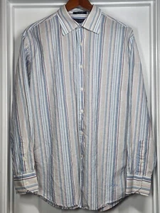 Daniel Cremieux Mens L Shirt Long Sleeve Cotton Linen Candy Cane Stripe Tailored - Picture 1 of 7