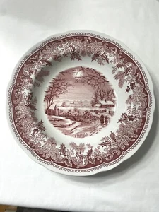 Spode England Winter's Eve Red/Pink/Cranberry 9” Flat Rimmed Soup Bowl - Picture 1 of 4