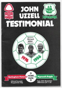 1986 John Uzzell Testimonial - PLYMOUTH ARGYLE v. NOTTINGHAM FOREST - Picture 1 of 2