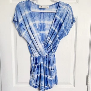Anthropologie | The Impeccable Pig Tie Dye Romper Blue/White S - Picture 1 of 6