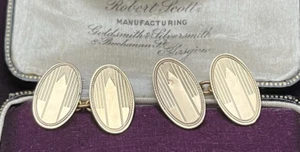 Vintage Art Deco Chain Linked Engine Turned Skyscraper Moderne Oval Cufflinks - Picture 1 of 12