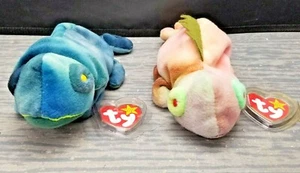 Ty Beanie Babies Retired Blue Rainbow & Iggy the Iguana Rare Collectible Toy LOT - Foto 1 di 10
