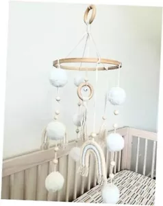 Boho Baby Mobile for Crib - Rainbow Boho Nursery Decor for Girl or White, Beige - Picture 1 of 8