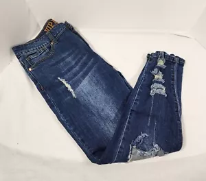 V.I.P.  High Rise Destroyed Crop Women's Jeans Size 13/14 Dark Blue - Picture 1 of 14
