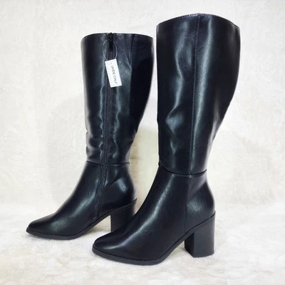 Botas hasta la rodilla de pantorrilla ancha Speechless negras imitación cuero 3,75" tacones bloque Foto 1 de 4