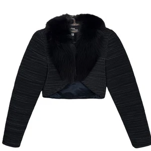 Vintage Lorina LaZinni Abendjacke Kunstfellkragen Cropped Struktur Schwarz Größe 2 - Bild 1 von 7