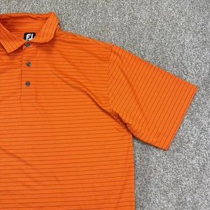 FJ FootJoy Performance Golf Polo Shirt Mens Large Orange Stripes Short Sleeve - Picture 1 of 12
