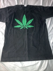 Vintage Single Stitch Weed Marijuana Leaf 420 Black Short Sleeve Graphic T XL - Picture 1 of 4