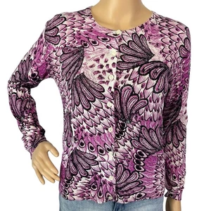 Madison Silk Blend Cardigan Sweater Purple Peacock Long Sleeve Petite Size SP - Picture 1 of 5