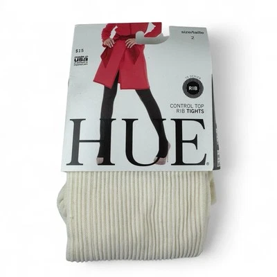 Hue Control Top Rib Tights Womens Size 2 Ivory 70 Denier NWT - Image 1 of 4