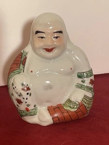 Happy Buddha Chinese Famille Rose Porcelain Happy Buddha Figurine Vintage Marked - Picture 1 of 15