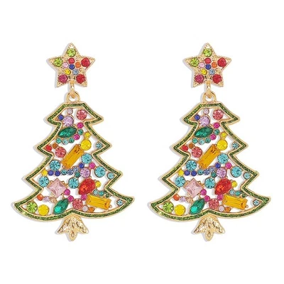 Pendientes de Navidad para Mujer Verde Árbol de Navidad Pendientes Estrás Estrella Árbol Foto 1 de 4