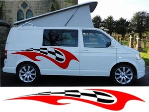 RACING FLAME 3 CAMPERVAN 2 COLOUR GRAPHICS DECALS STICKERS VITO TRANSIT SPRINTER - Picture 1 of 2