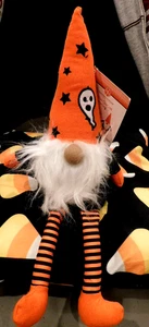 Halloween Wichtel Regal Sitter mit orangefarbenem Hexenhut, 16" hoch mit Beinen, NEU - Bild 1 von 3
