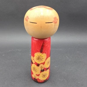 Kokeshi Holzpuppe Vintage traditioneller japanischer roter Kimono signiert Holzfigur - Bild 1 von 11