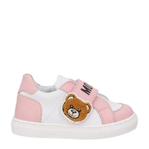 Scarpe da ginnastica MOSCHINO KIDS ragazza logo pelle rosa cinturino orsetto laterale - taglia 23 RRP150 - Foto 1 di 8