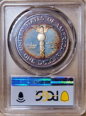 1989 S $1🌈PCGS PR-68DCAM CONGRESS COMMEM.🌈DUAL SIDED MEGA🌈RAINBOW TONING🤩 - Image 1 of 4