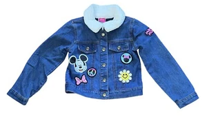 Disney Minnie Mouse Patches Snap Front Sherpa Blue Denim Jean Jacket Size 5/6 - Picture 1 of 6