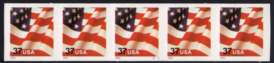 Scott #3632A Waving Flag Plate # Coil (PNC5) of 5 Stamps - MNH - Image 1 of 1
