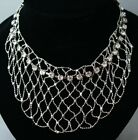  Silver Bib Bead Crystal Necklace 18-20" Silver Plated Special Occasion Formal