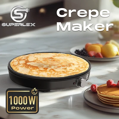 SUPERLEX Crepe Maker – Electric Pancake Machine, 30 cm Non-Stick Cooking Plate - Image 1 of 4