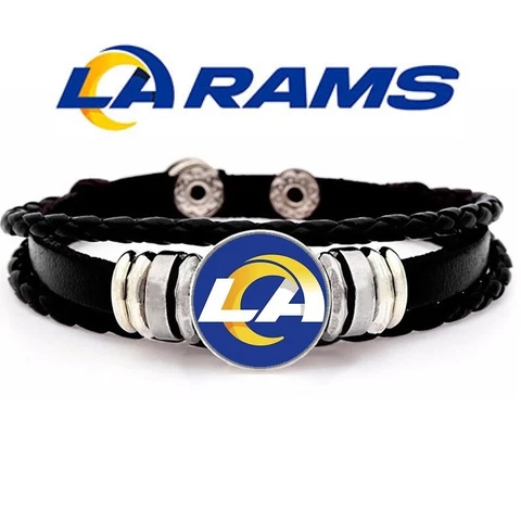 New Style Los Angeles LA Rams Mens Womens Black Leather Bracelet w Gift Pkg D14 Cover