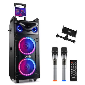 Moukey Portable Party Speaker 280W Bluetooth Singing Machine + 2Pcs Wireless Mic - Picture 1 of 10