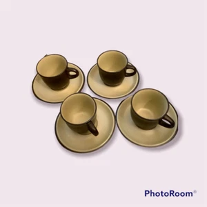 VTG MCM Noritake Folkstone Stoneware Cup & Saucer Set of 4 Brown/Beige Japan - Picture 1 of 3