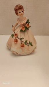 Excellent Josef Original Girl Figurine With Peach Dress & Flowers George Good Co - Picture 1 of 6