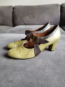 Size 10.5 - RE-MIX Deluxe Vintage Classics 30’s Shoes Heels Olive Brown Deco - Picture 1 of 15