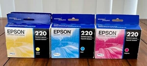 Epson 220 Lot(2)Yellow; (1)Magenta; (1) Cyan Color Ink Cartridges NEW! EXP. 2025 - Picture 1 of 5