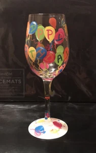 Globos de feliz cumpleaños de copa de vino pintados a mano Lolita 15 oz con receta en la parte inferior - Imagen 1 de 8