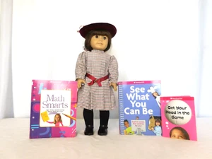 American Girl Doll Samantha Pleasant Company Velvet Hat Plaid Dress and Books - Picture 1 of 12