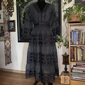 Vintage OOAK schwarz Spitze & Band Full Swing Kleid. M/L. Transparent. Wunderschön! - Bild 1 von 24