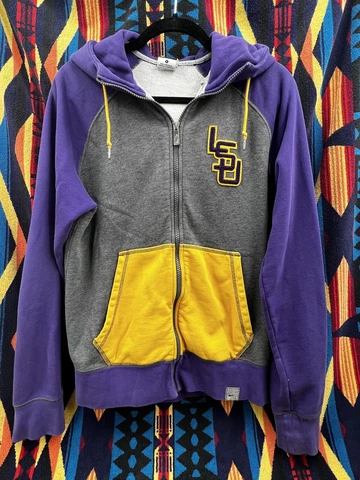 Nike LSU Louisiana State Hoodie Mens Small Purple, Gray Yellow Hooded Sweatshirt Cover