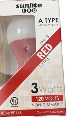 LED A Type Color Red 3W Light Bulb Medium E26 Base Sunlite 80148-SU-NEW-SHIP 24 - Image 1 of 4