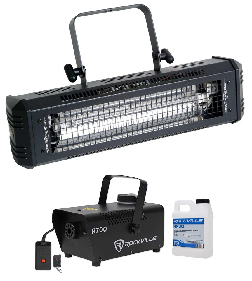 American DJ Mega Flash DMX 800W DMX Strobe Light w/ Sound Sensor + Fog Machine - Image 1 of 4