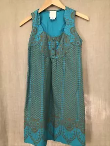 Anthropologie Anna Sui Teal Brown Printed Sleeveless Dress - Size 0 - Picture 1 of 6