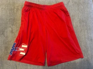 Under Armour Freedom Flag Logo Shorts Boy Youth Large Red Drawstring YLG UA - Picture 1 of 9