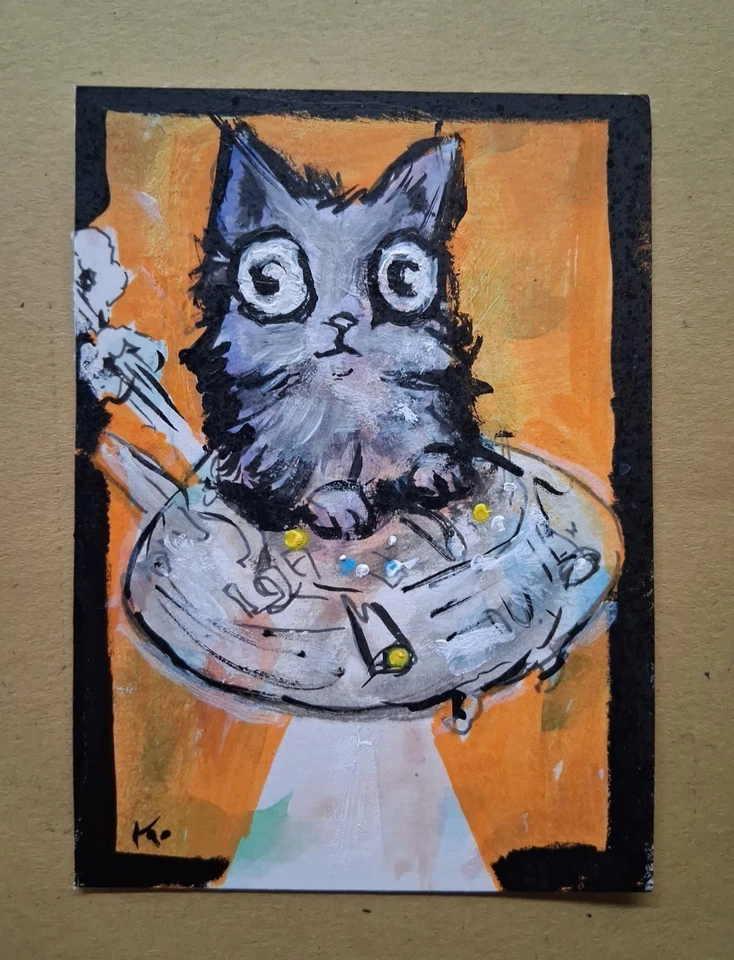 Gato OVNI Arte Popular Animal Americano ACEO ÚNICO Arte Thayer Gatito Foto 1 de 1