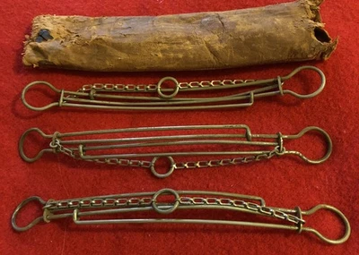 Lot of 3 Antique PORTABLE TRAVEL Collapsing METAL CLOTHES HANGERS w/Suede Case - Image 1 of 2