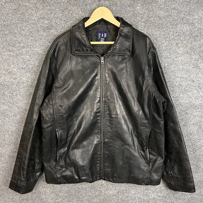 Vintgae GAP Mens Black Leather Jacket Full Zip Quilted Lined Size Large - Image 1 of 4