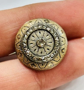 Small Georgian or Victorian gilded silver(?) and diamonds brooch - Photo 1/9