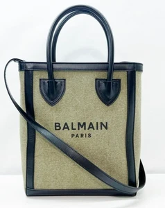 Balmain B-Army 2Way Shopper Tote Bag Shoulder Bag Khaki Used Ship From JAPAN - Picture 1 of 14