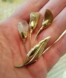 Spilla vintage multipietra spilla MCM bouquet di fiori quarzo agata tono oro gioielli - Foto 1 di 3
